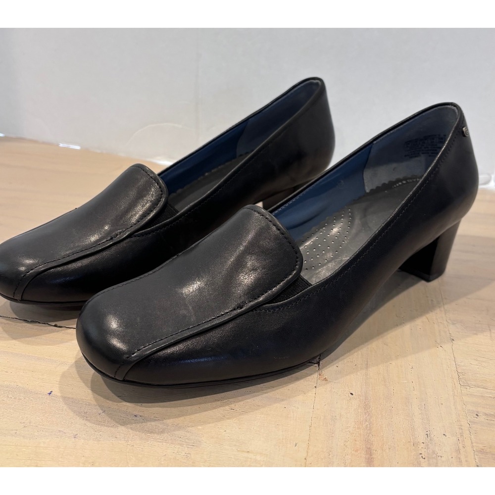 Rockport Womens Black Leather Square Toe Loafer Block Heel Pumps APW27661 Size 9
